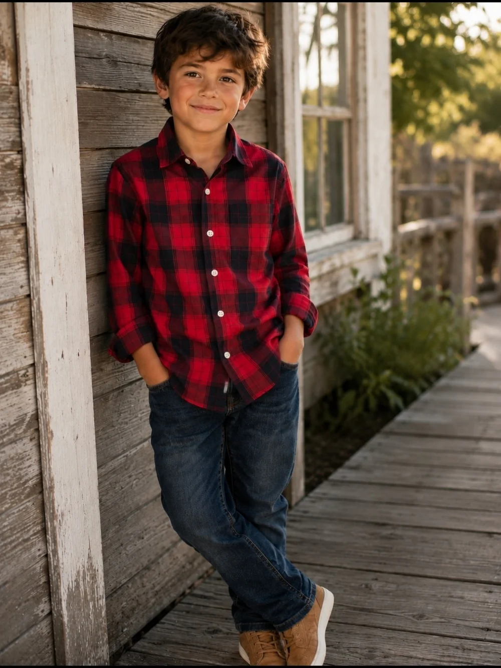 GAP Kids Boys 8 Red Black Plaid Button Up Shirt 100% Cotton Long Sleeve